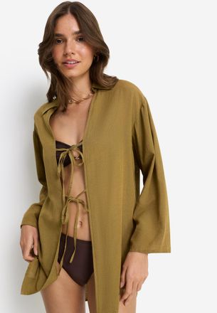 Lascana Tunika LSCN BY LASCANA, Damen, Gr. 40, gr&uuml;n moss, Web, Obermaterial: 58% Viskose, 28% Baumwolle, 14% Leinen, unifarben, figurumspielend h&uuml;ftbedeckend,