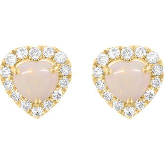 Effy Opal Heart & Diamond Halo Stud Earrings in White at Nordstrom Rack