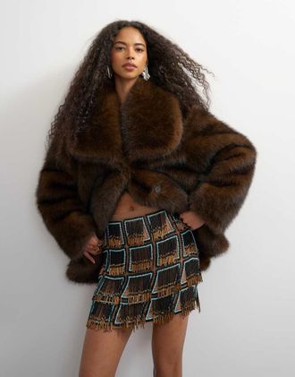 Topshop premium minigonna riccamente decorata con frange blu e nera-Multicolore