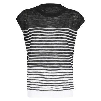Roberto Collina Round-neck Knitwear, female, Black, Size: XS Striped Top