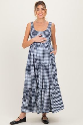 Pinkblush Gingham Sleeveless Tiered Maxi Dress in Blue at Nordstrom, Size Medium