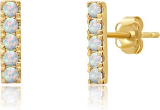 MAX + STONE 14k Yellow or White Gold Small Gemstone Bar Stud Earrings