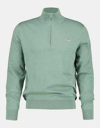 GANT Mens GANT Mens Classic Cotton Shield Logo Half Zip Jumper - 308 Surplus Mint - Green - Size: 40