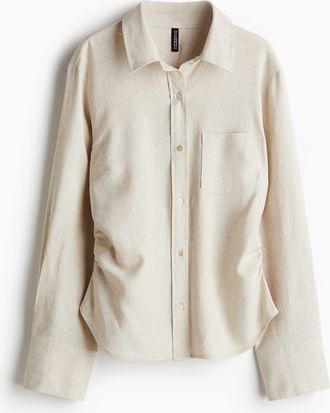 H&M Leinenbluse mit Raffungen - Beige