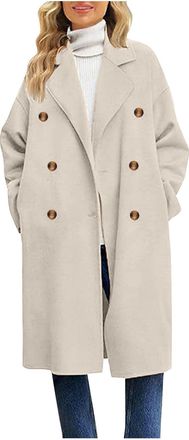 Generic My Orders Fall Winter Woolen Coat for Women 2024 Fashion Long Sleeve Cardigan Jacket UK Casual Lapel Neck Button Overcoat Ladies Elegant Straight Goin
