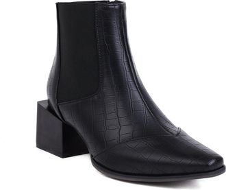 Generic Womens Chelsea Ankle Boots Pointed Toe Block Heels PU Leather Look Plaid Snake Crocodile Pattern Slip On Comfortable Durable Slip Resistant Casual Off