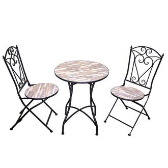Shatchi Mosaic Bistro Set with Round Table & Folding Chairs