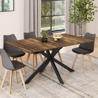 IDMarket Mesa De Comedor Rectangular Alix 8 Personas Madera Oscura Pata De Ara&ntilde;a Hawkins Y Negro 160 Cm