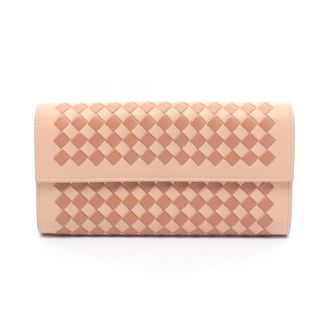 Bottega Veneta Intrecciato Brown Pink Leather Long Wallet (Bi-Fold) (Pre-Owned)