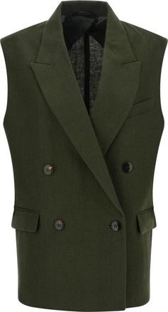 Max Mara Mstaia Waistcoat - Dames - Gillet - Groen - 2XS - Leer - Kostuums
