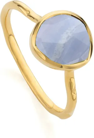 Monica Vinader Gold Siren Gemstone Ring Blue Lace Agate