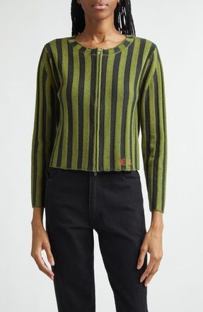 ECKHAUS LATTA Keyboard Stripe Merino Wool Crop Zip Cardigan in Sierra Nevada at Nordstrom, Size Medium