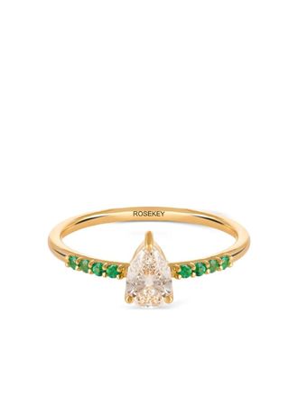 ROSEKEY 18kt geelgouden ring met diamant en smaragd