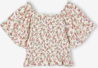 Vertbaudet Gesmoktes M&auml;dchen T-Shirt mit Blumen mehrfarbig