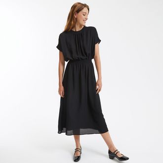 La Redoute Collections Wijd uitlopende lange jurk, elastische taille met smok