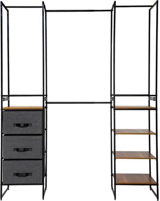 5five Simply Smart 5five Simply Smart - Vestidor Modular Abierto Tissa Negro Y Madera 180x190 Cm