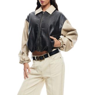 Lioness Nirvana Colorblock Faux Leather Bomber Jacket in Camel at Nordstrom, Size X-Large