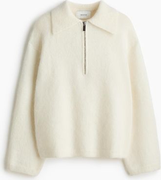 H&M Pullover mit Zipper aus Mohairmix - White