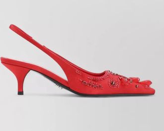 Prada embellished satin slingback mules