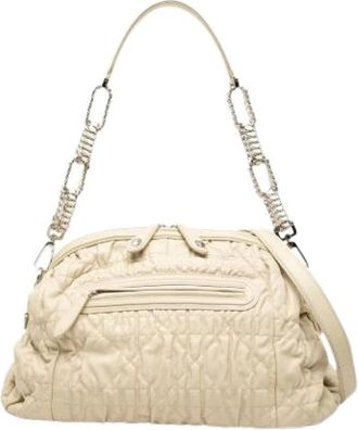 Dior Pre-owned Quilted Lambskin Satchel - Dames - Vintage Schoudertas - Beige - ONE Size - Leer - Vintage