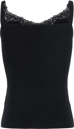 Self Portrait Lace-Trim Ribbed Tank Top - Black