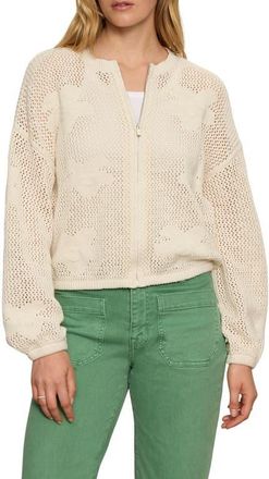 Sanctuary Daily Escape Flower Knit Front Zip Sweater in Collagen White at Nordstrom, Size Xx-Large P