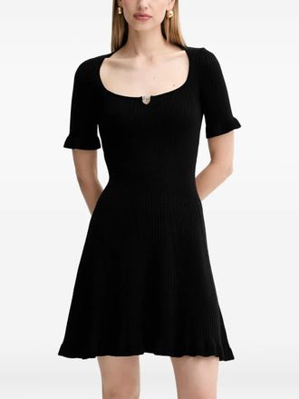BOSS ruffled ribbed mini dress - women - Viscose/Polyester - M - Black