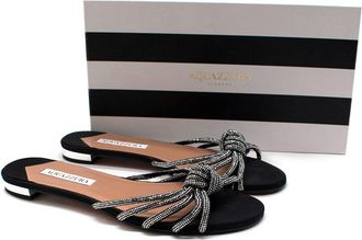 Aquazzura Black Crystal Flat Slides Size 38.5