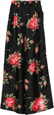 Dolce & Gabbana Wide-Leg Black Silk Trousers