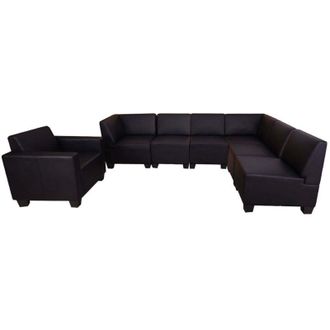 Hhg Non utilizzato] Salotto modulare componibile lounge moderno Lione N71 ecopelle combinazione 6-1 nero