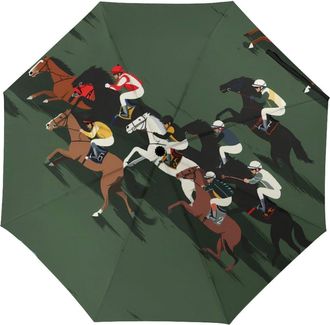 Generic Race Horse Horserace Compact Umbrella 3 Fold Windproof Strong Rain Sun Umbrellas Travel Automatic