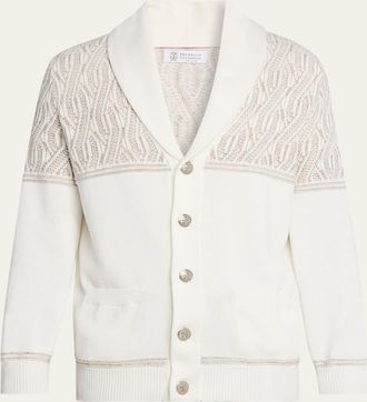Brunello Cucinelli Mens Cotton Cable Knit Shawl Cardigan