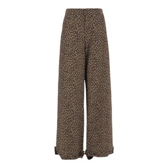 SA SU PHI Wide Trousers, female, Multicolor, Size: XL Cotton Blend Pants with Animal Print