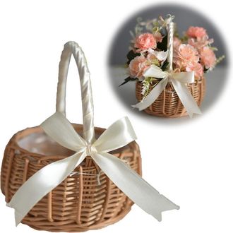 OEM Cesta De Mimbre Tejida A Mano Con Asa Y Forro De Pl&aacute;stico, Peque&ntilde;a Cesta Decorativa Para Flores, Ideal Para Decoraciones De Pascua, Adornos Para El Ja
