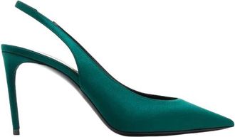 Saint Laurent Dorian Green Satin Heeled Slingback Shoes Size 40
