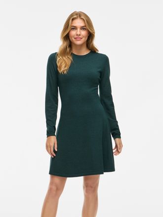Vila Strickkleid VILA VICOMFY A-LINE O-NECK KNIT DRESS - NOOS, Damen, Gr. L, N-Gr, rosa (ponderosa pine detail:melange), Feinstrick, Obermaterial: 51% Visk