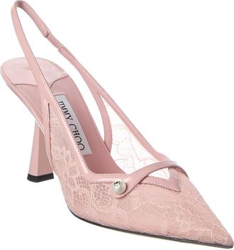 Jimmy Choo London Amita 85 Lace & Leather Slingback Pump