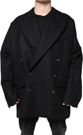 Dolce & Gabbana Zwarte wollen jas met knoopsluiting - Heren - Blazers - Zwart - L - Wol - Jassen
