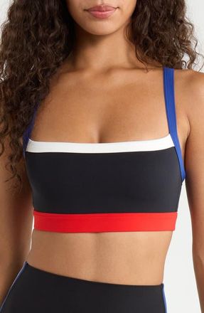 SPLITS59 Monah Rigor Colorblock Sports Bra in Black/cobalt at Nordstrom, Size X-Large