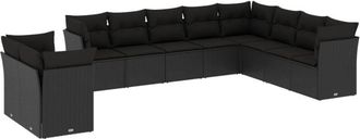 vidaXL Vidaxl - Set De Sof&aacute;s De Jard&iacute;n 10 Pzas Cojines Rat&aacute;n Sint&eacute;tico Negro