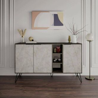 Dmora Dmora - Aparador Arlene, Buf&eacute; De Sal&oacute;n, Aparador De Sal&oacute;n, Despensa De Cocina, 142x36 H83 Cm, Marr&oacute;n Y Azul Claro