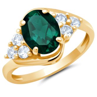 MAX + STONE 10k Yellow or White Gold Oval Cut Gemstone Sunburst Halo Ring