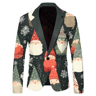 Generic Mens Christmas Blazer Festive Holiday Light Up Xmas Tree Printed Suit Jacket Funny Christmas Costume Slim Fit Lapel Single Button Long Sleeved Xmas Bl