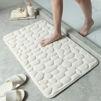 OEM Alfombra De Gofre Con Dise&ntilde;o De Guijarros, Alfombra De Suelo Absorbente Antideslizante Para La Entrada Del Ba&ntilde;o (blanco Leche, 40 X 60 Cm)