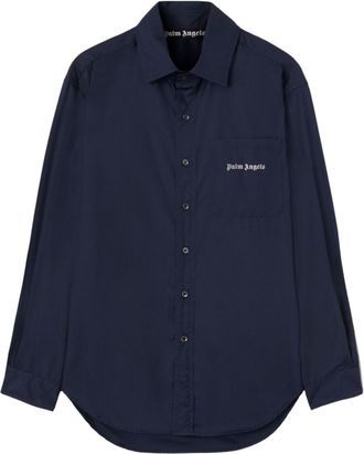 Palm Angels logo-embroidered cotton shirt - men - Cotton/Polyester - 50 - Blue