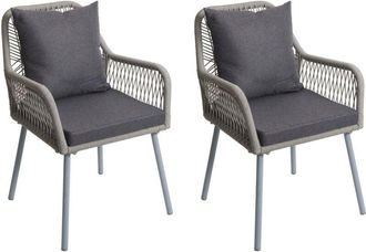 Hhg Hhg - Juego De 2 Sillas De Jard&iacute;n 475, Asiento/respaldo De Exterior En Tejido De Cuerda De Aluminio Rope, Gris, Funda Gris Oscuro