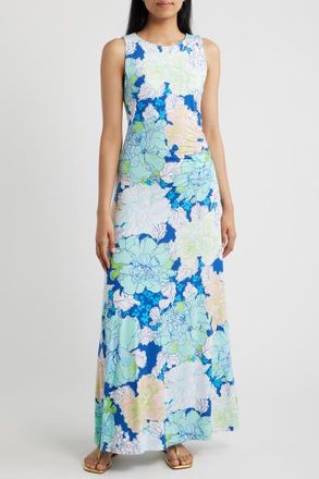 Lilly Pulitzer Carolita Ruched Sleeveless Maxi Dress in Starlight Navy at Nordstrom, Size 14