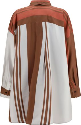 Kiton Womens Long Striped Silk Shirt Powder Pink