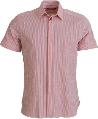 Dolce & Gabbana Red White Striped Cotton Short Sleeve Mens Shirt