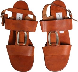 Dolce & Gabbana Brown Leather Flat Sandals Womens Shoes (Pre-Owned)